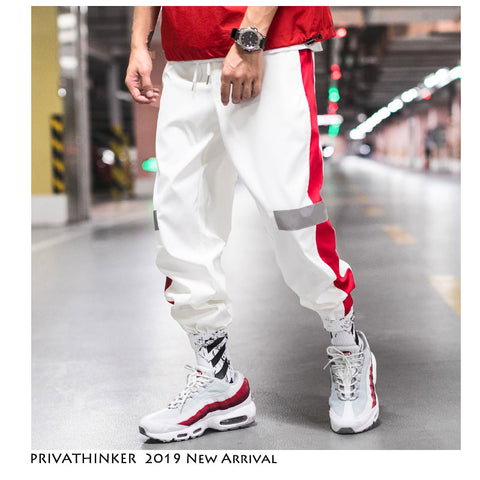 Privathinker Side Stripe Track Jogger Pants Men 2019 Reflective Label Track Harem Pants Homme Streetwear Male HipHop