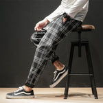 Dropshipping Japanese Streerwear Men Plaid Pants 2019 Autumn Fashion Slim Man Casual Trousers Korean Male Harem Pants