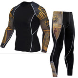 Men's Thermal Underwear Set Long Sleeve Fitness Tights Sportswear Compression Elastic Track and Field Running Wear