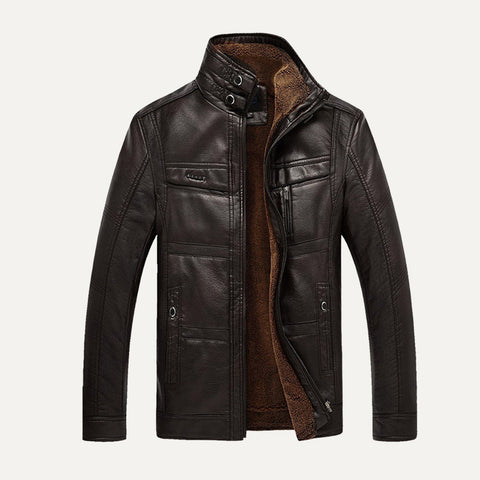 NEW Fashion Men Winter Tops Long Sleeve Faux Leather Jacket  Coat  fleeceLining Jacket Men