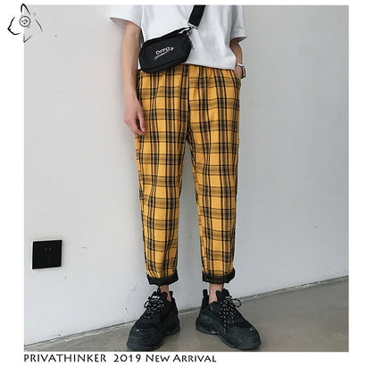 Privathinker Men Women Korean Black Plaid Casual Pants 2019 Mens Streetwear Harem Pants Male Checkered Trousers Plus Size